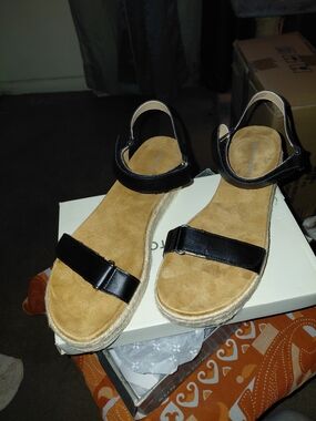 Sun + Stone Black Ankle-Strap Espadrille Sandals